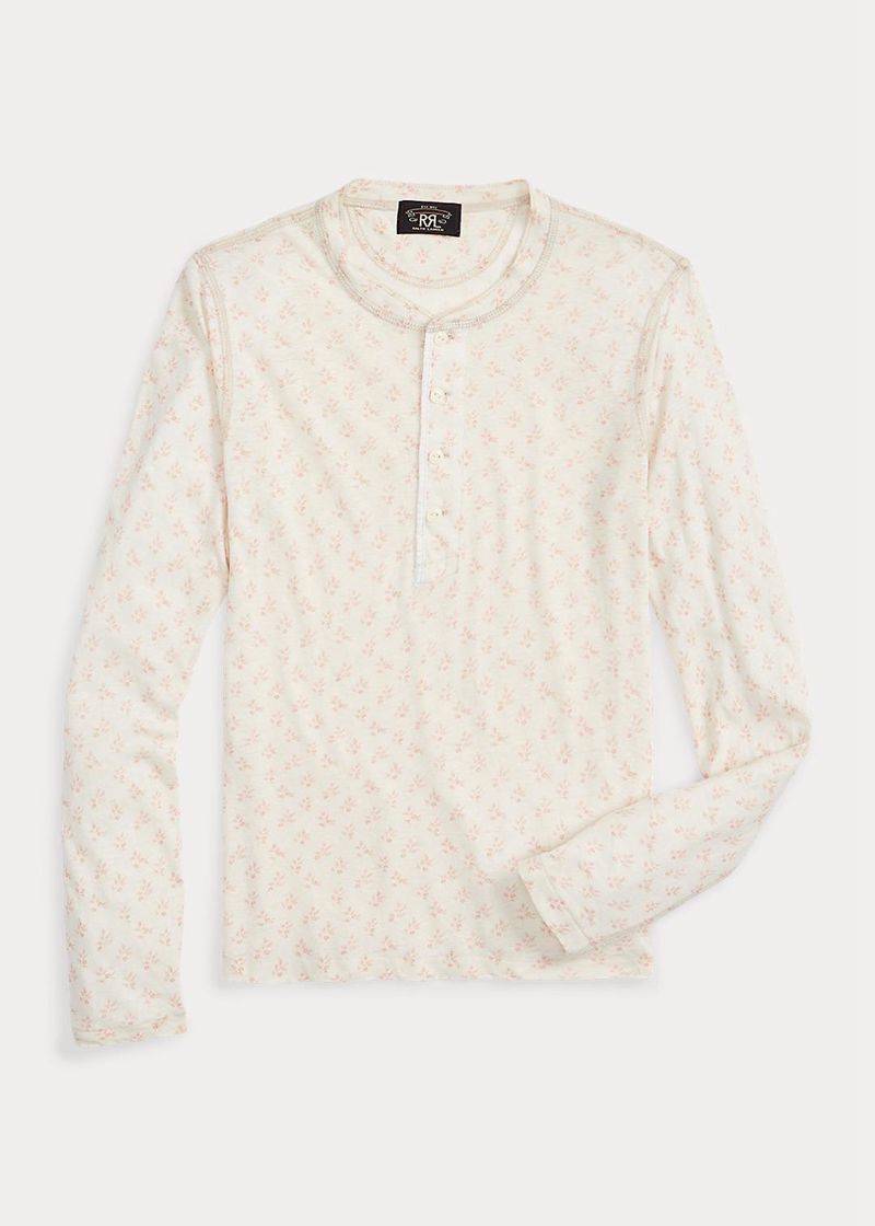 RRL トップス レディース 白 花の リネン-コットン ジャージー Henley QPYIH4710